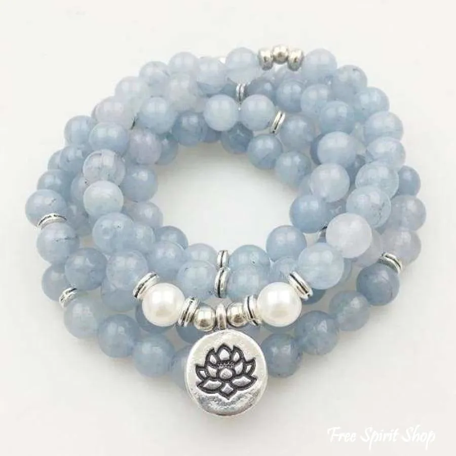 108 Natural Calcite & Pearl Mala Prayer Beads