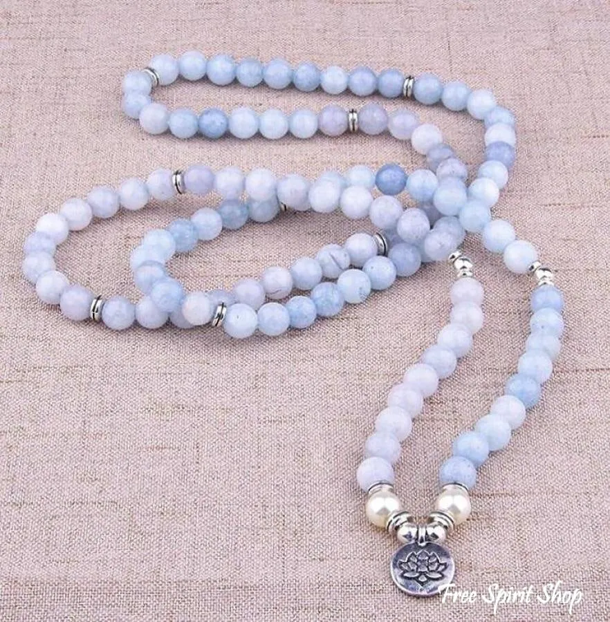 108 Natural Calcite & Pearl Mala Prayer Beads