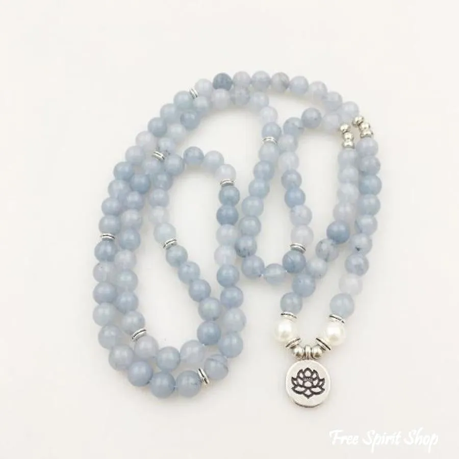 108 Natural Calcite & Pearl Mala Prayer Beads