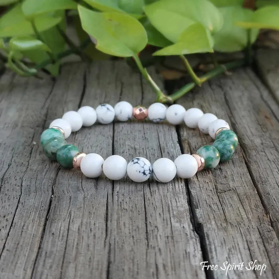 108 Natural Howlite & Green Jasper Mala Bead Necklace & Bracelet