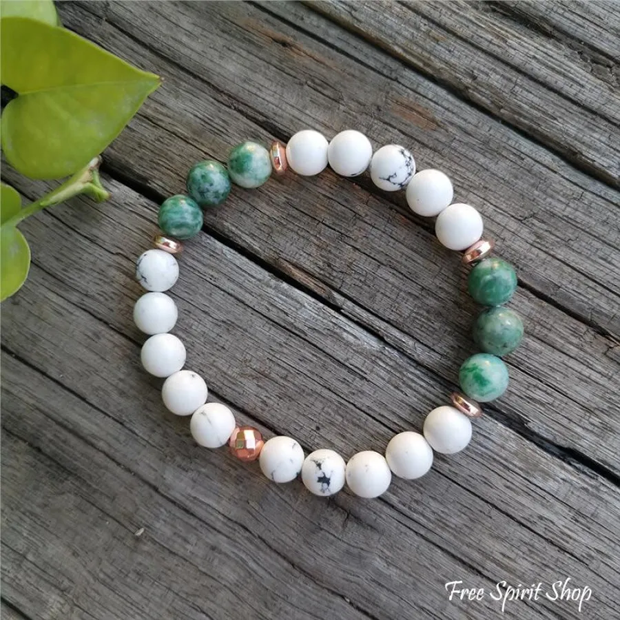 108 Natural Howlite & Green Jasper Mala Bead Necklace & Bracelet