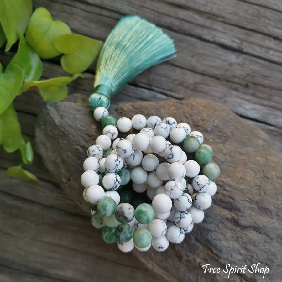 108 Natural Howlite & Green Jasper Mala Bead Necklace & Bracelet