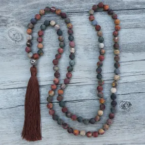 108 Natural Matte Red Jasper Stone Bead Mala Necklace