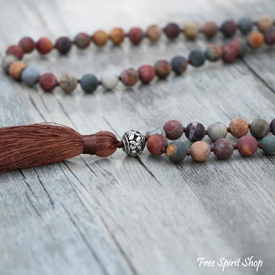 108 Natural Matte Red Jasper Stone Bead Mala Necklace