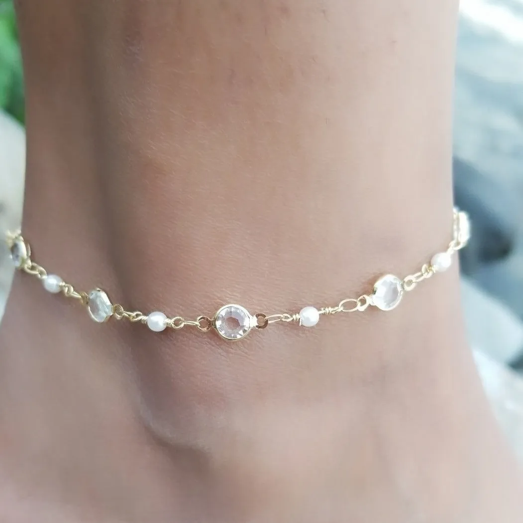 14k Gold Filled Pearl Anklet