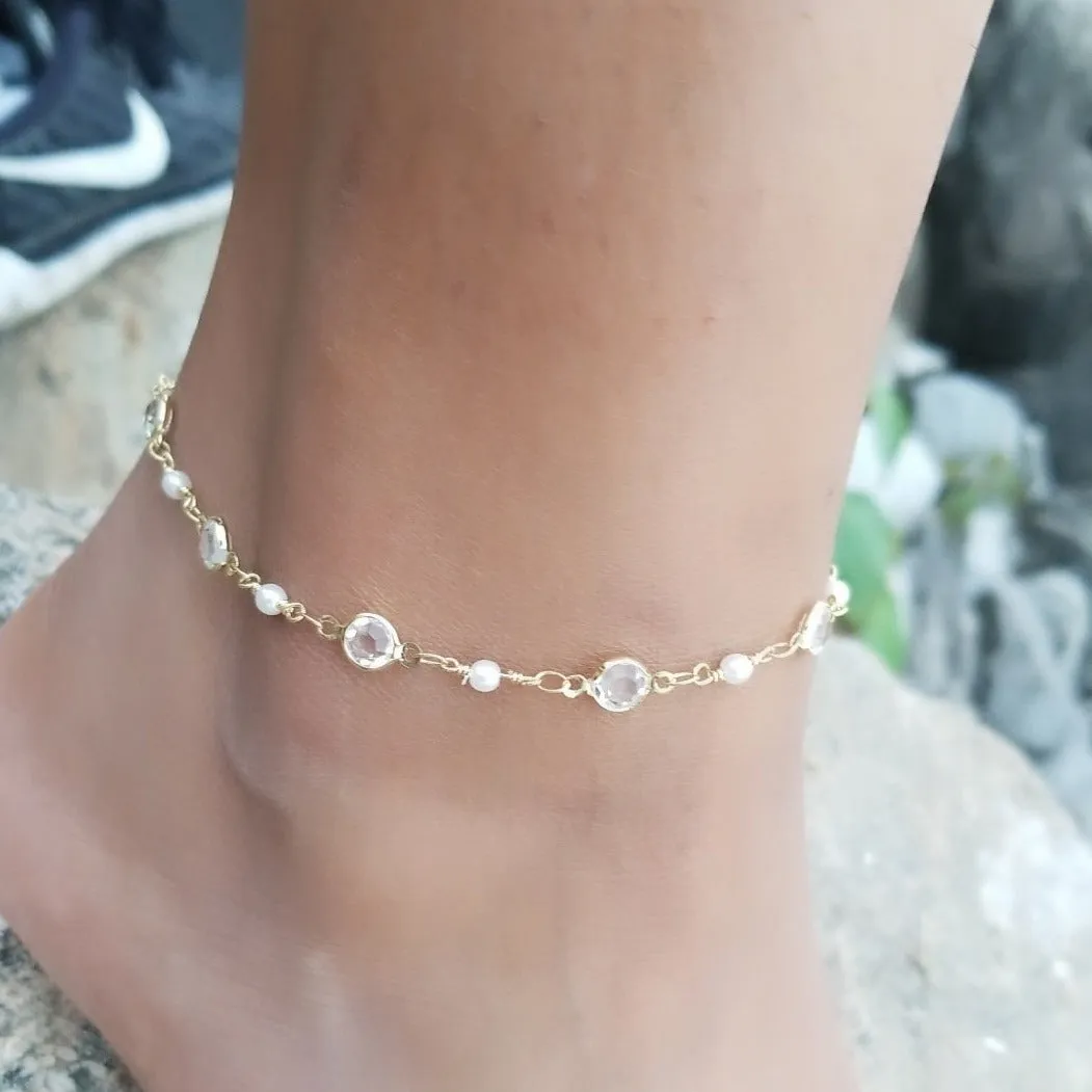 14k Gold Filled Pearl Anklet