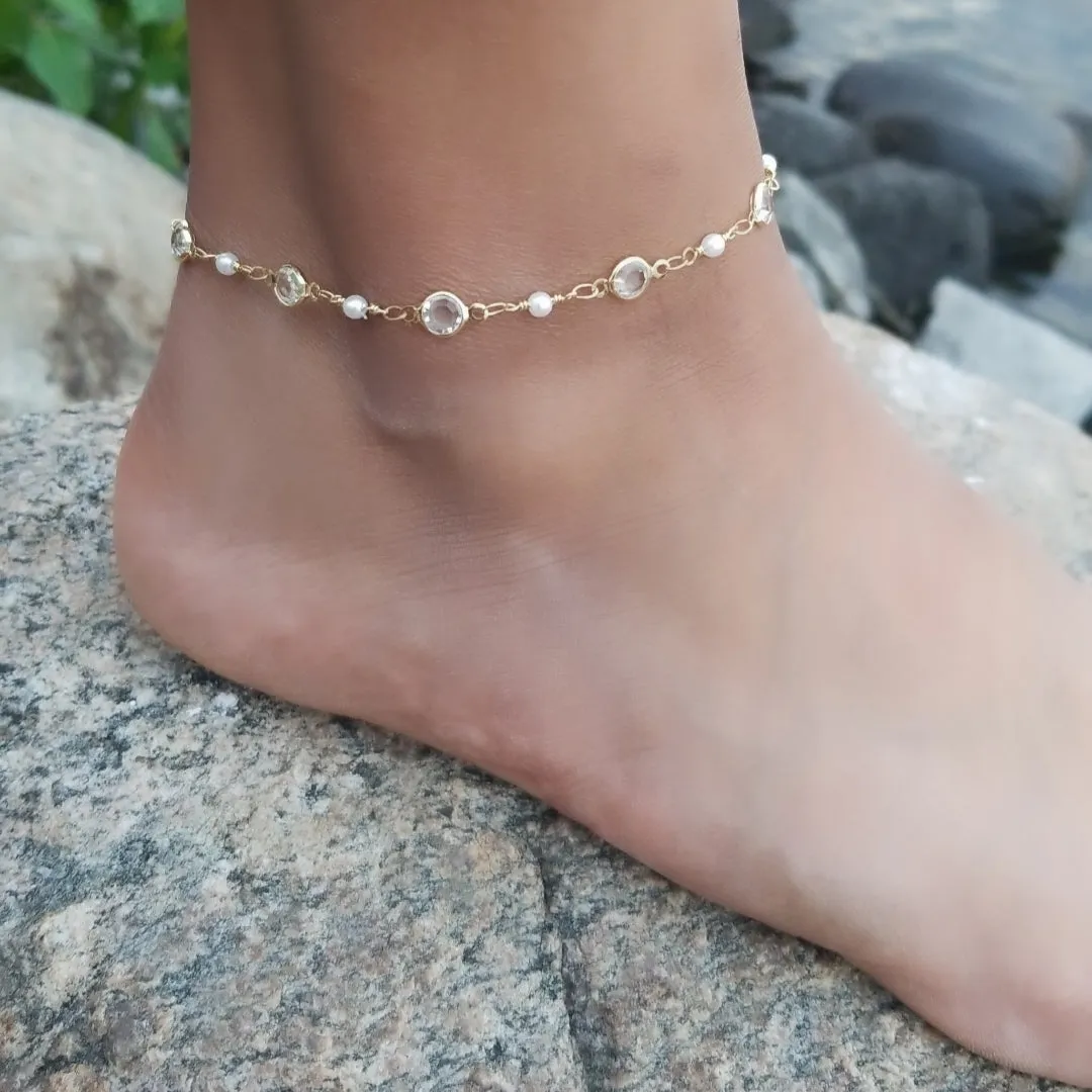 14k Gold Filled Pearl Anklet