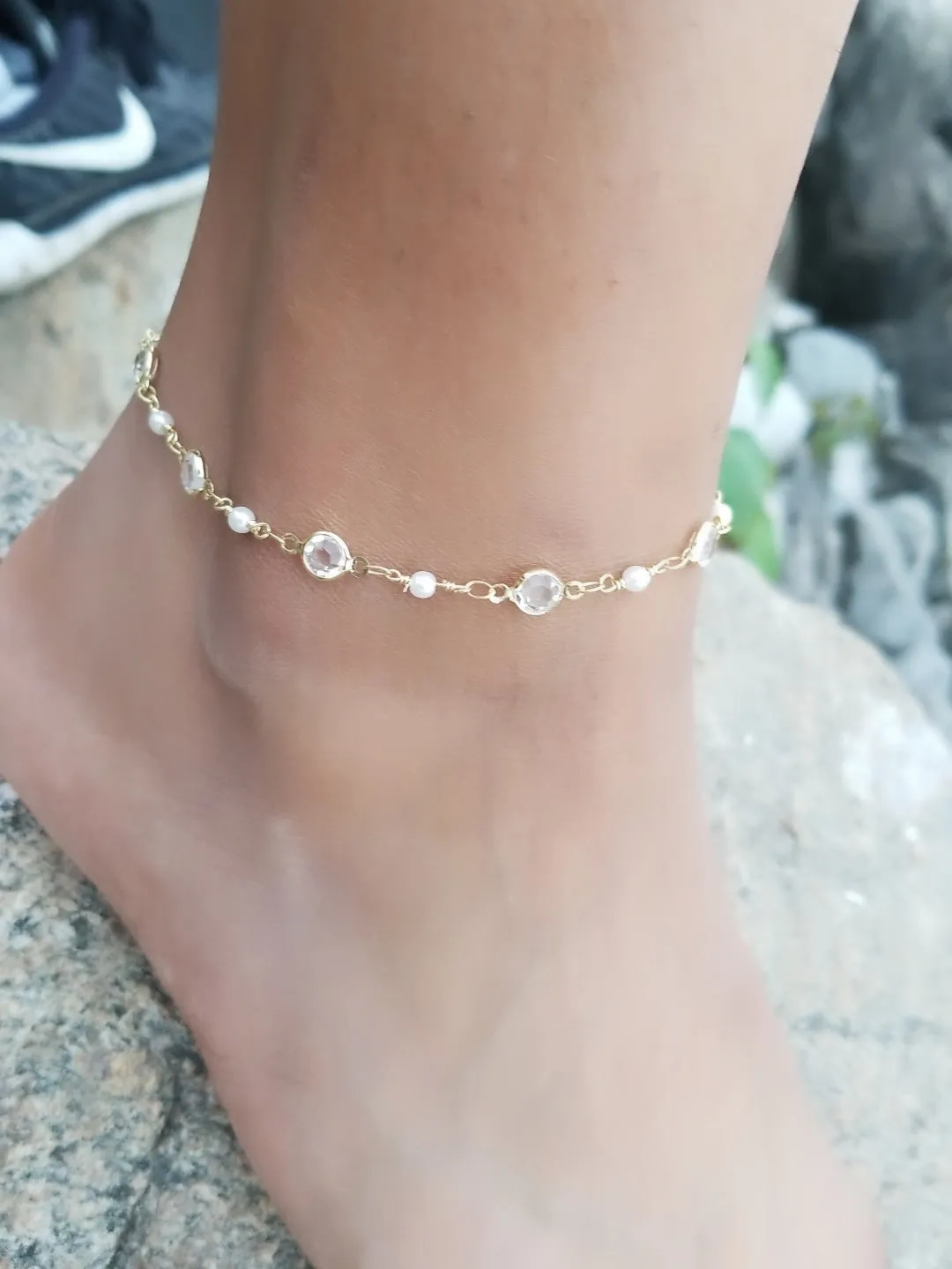 14k Gold Filled Pearl Anklet