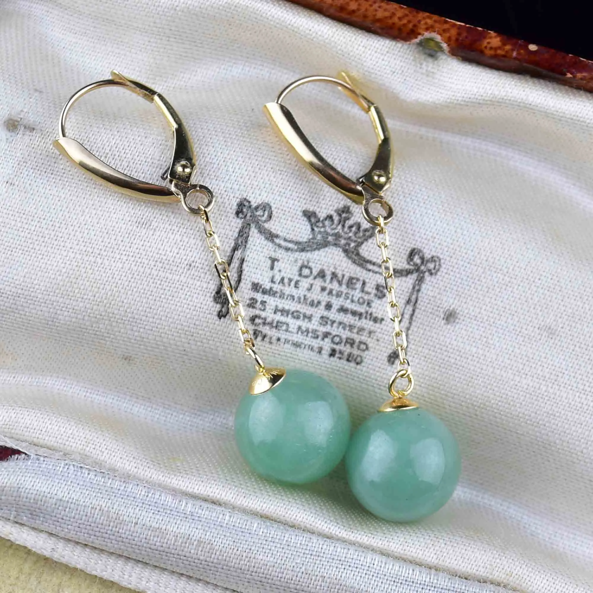 14K Gold Jade Dangle Ball Earrings