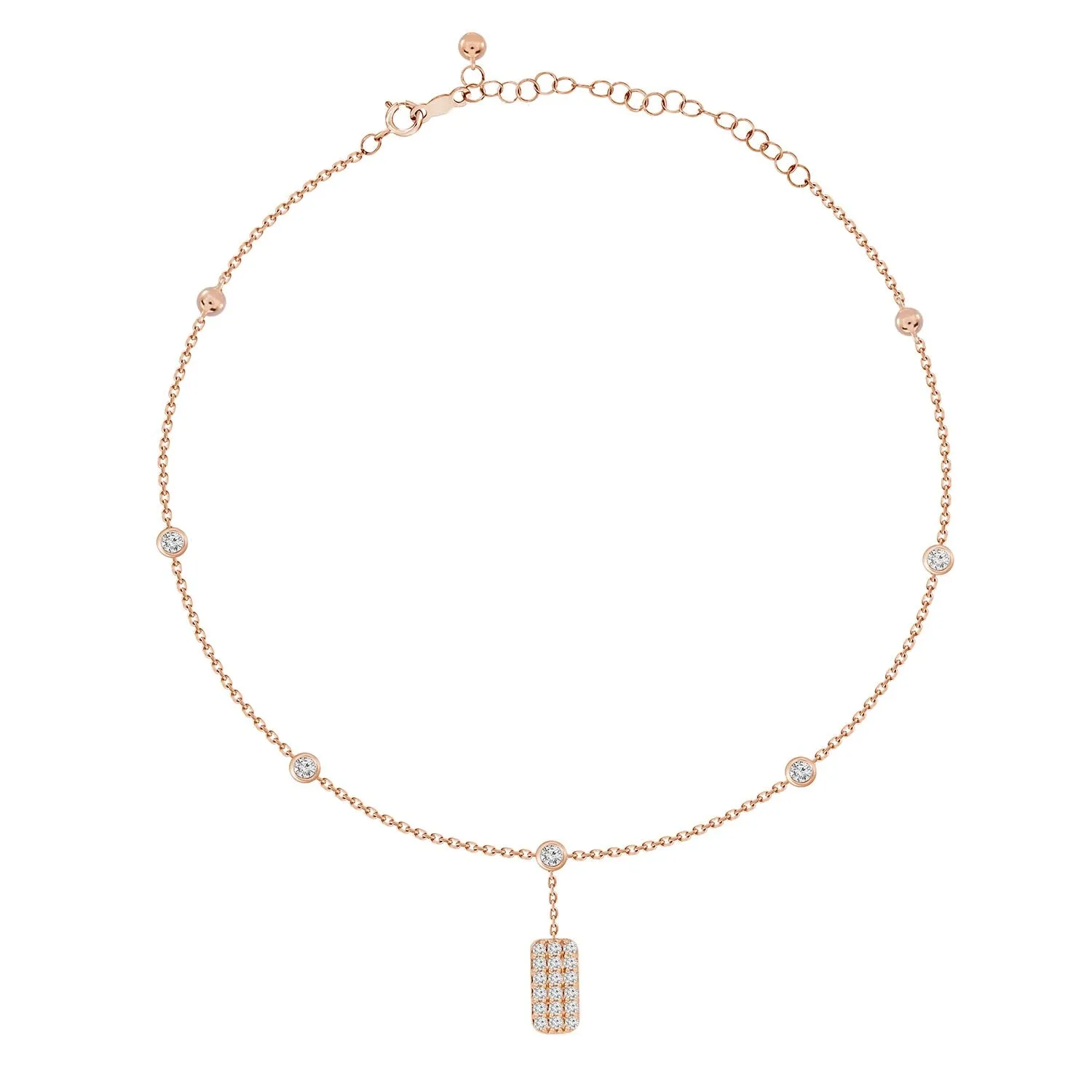 18K Gold Bezel Diamond Anklet with Diamond ID Tag