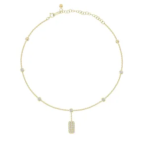 18K Gold Bezel Diamond Anklet with Diamond ID Tag