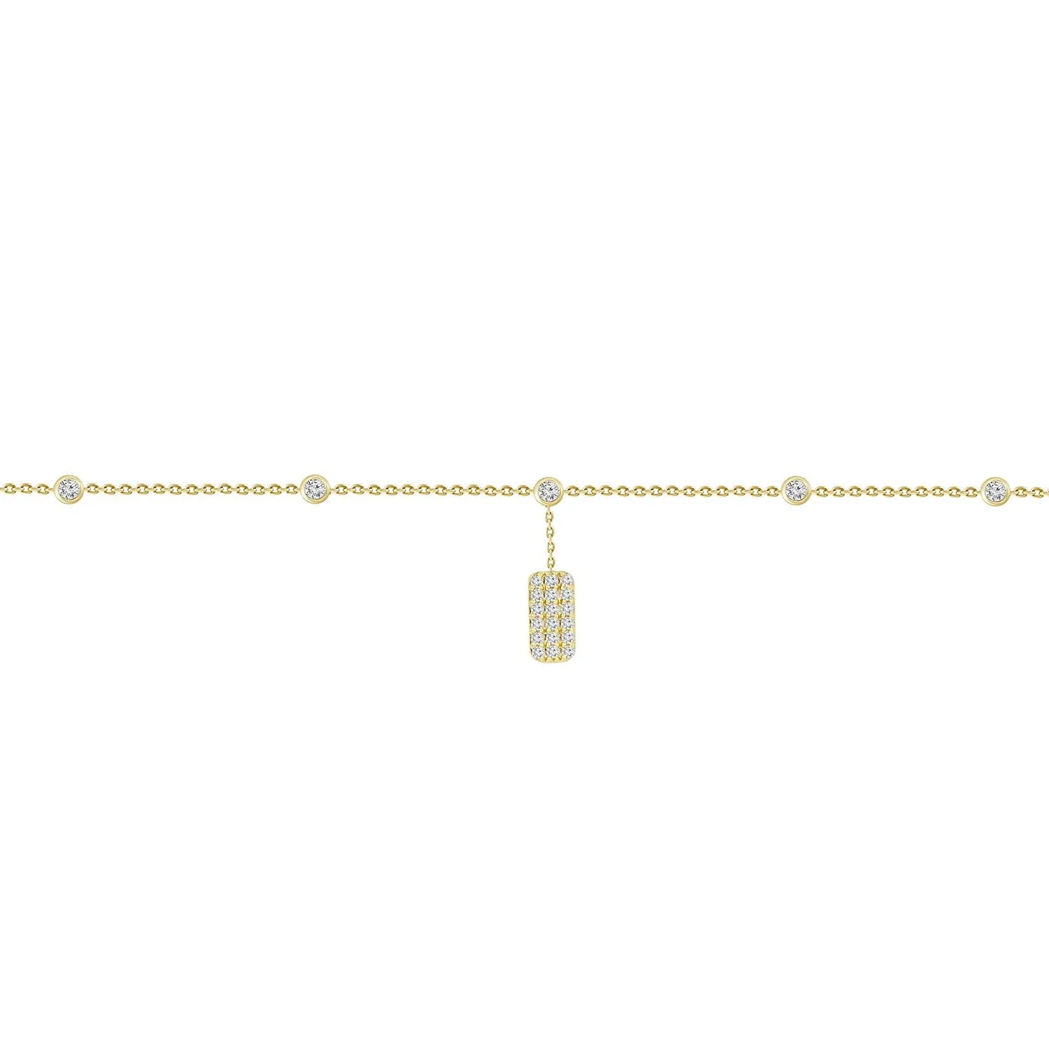 18K Gold Bezel Diamond Anklet with Diamond ID Tag