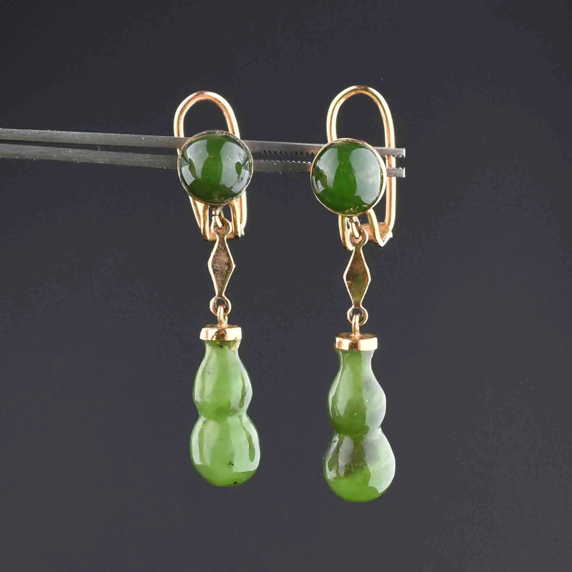 18K Gold Jade Round Geometric Earrings