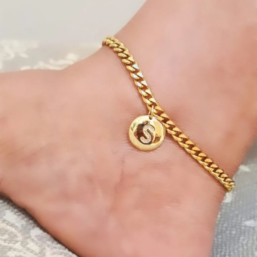 18K Gold Plated Initial Anklet