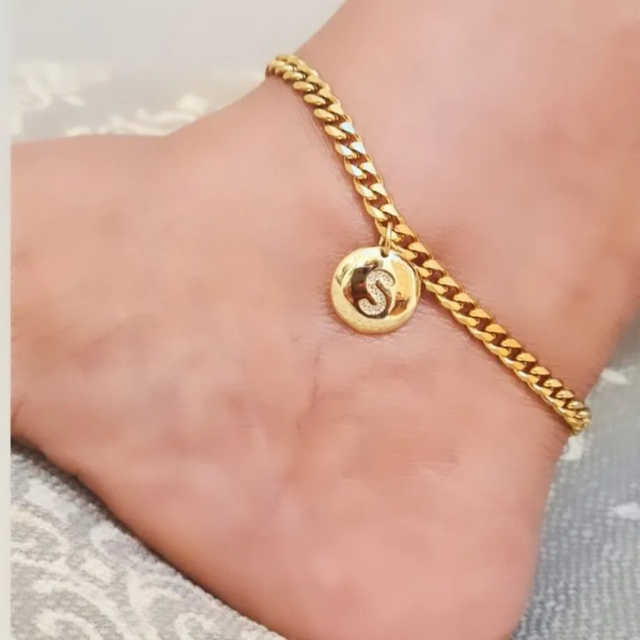 18K Gold Plated Initial Anklet