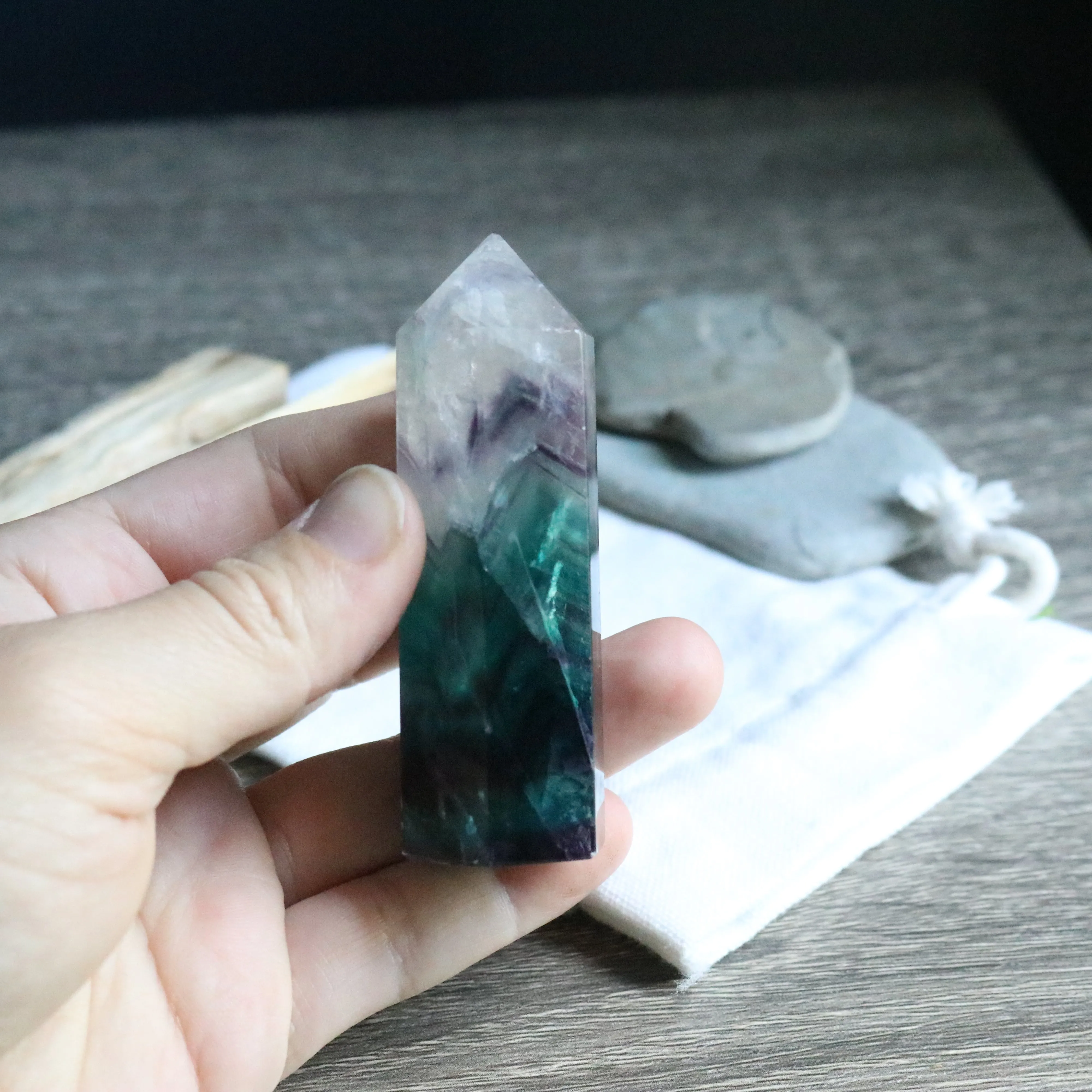 AA Grade ~ Rainbow Fluorite Polished Point ~ Stunning Banding and Clarity