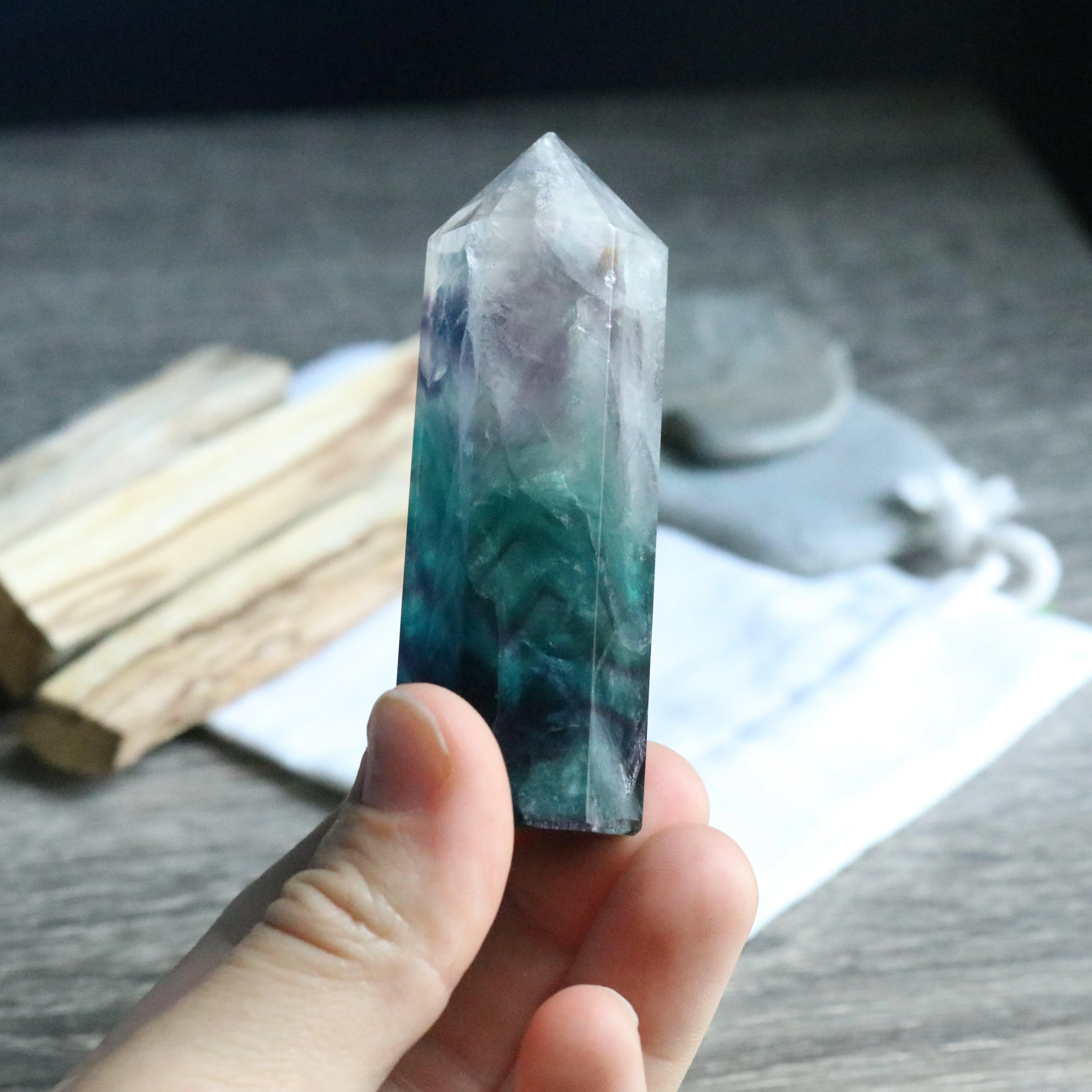 AA Grade ~ Rainbow Fluorite Polished Point ~ Stunning Banding and Clarity