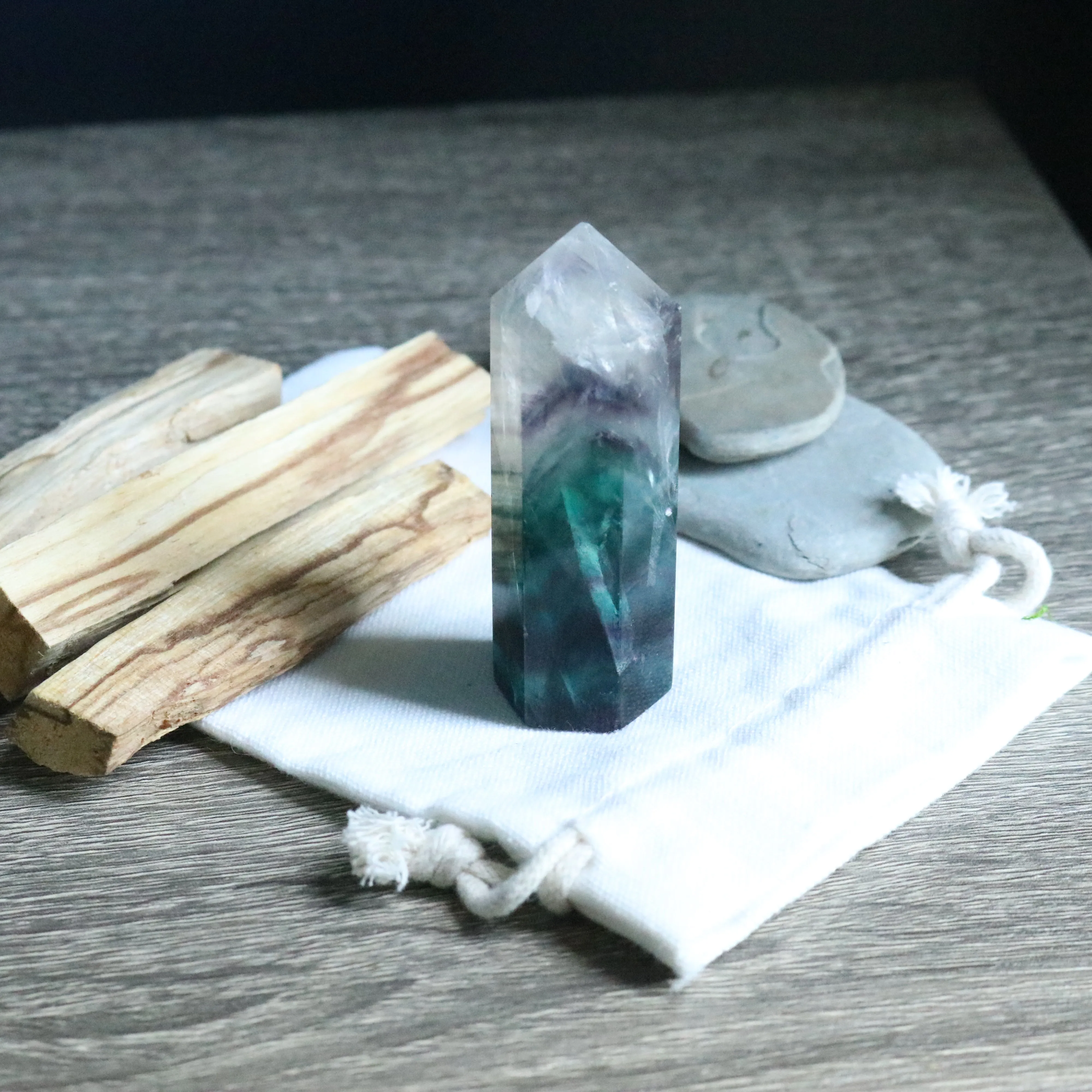 AA Grade ~ Rainbow Fluorite Polished Point ~ Stunning Banding and Clarity