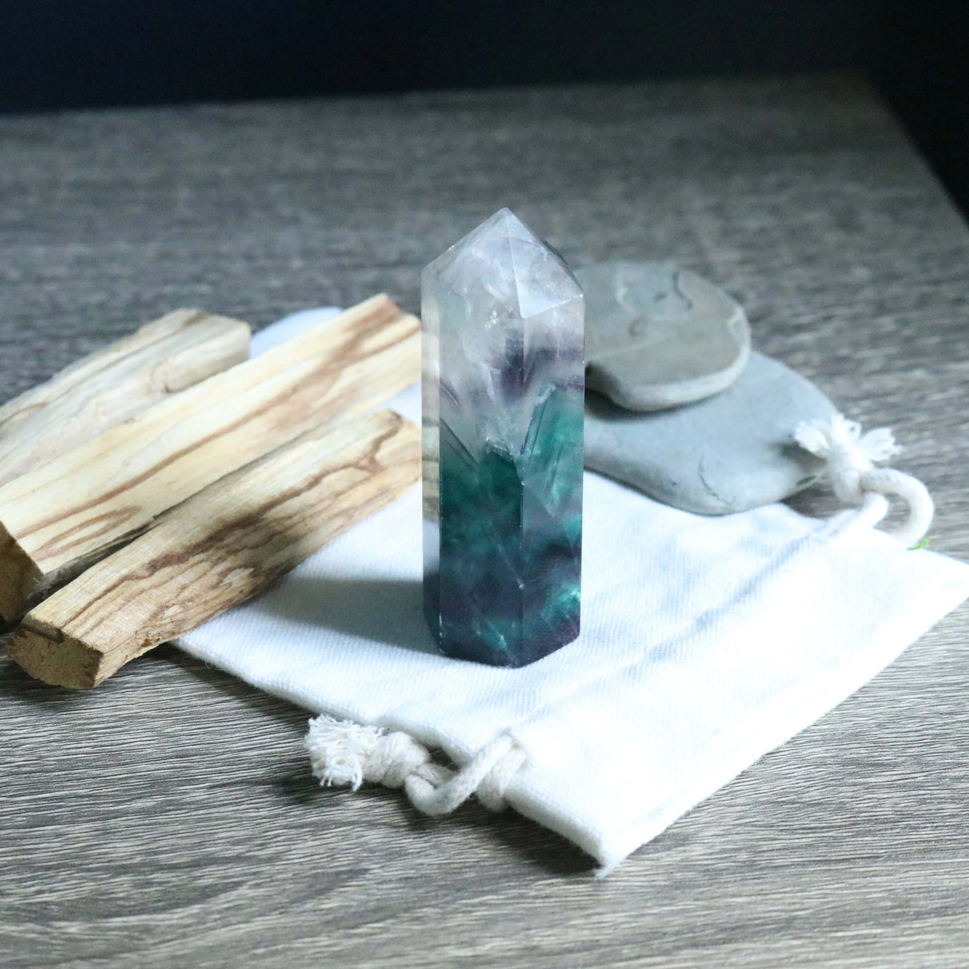 AA Grade ~ Rainbow Fluorite Polished Point ~ Stunning Banding and Clarity