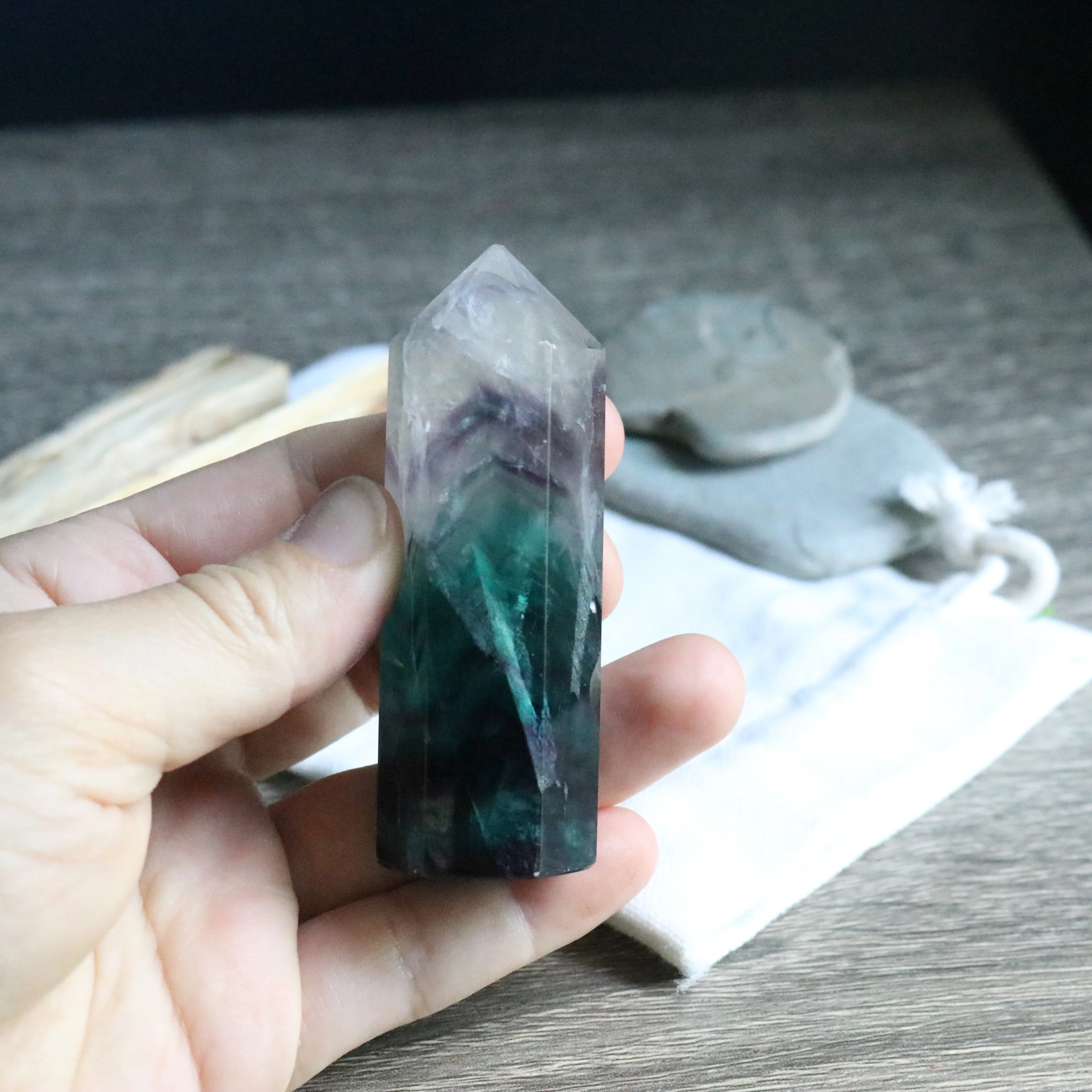 AA Grade ~ Rainbow Fluorite Polished Point ~ Stunning Banding and Clarity