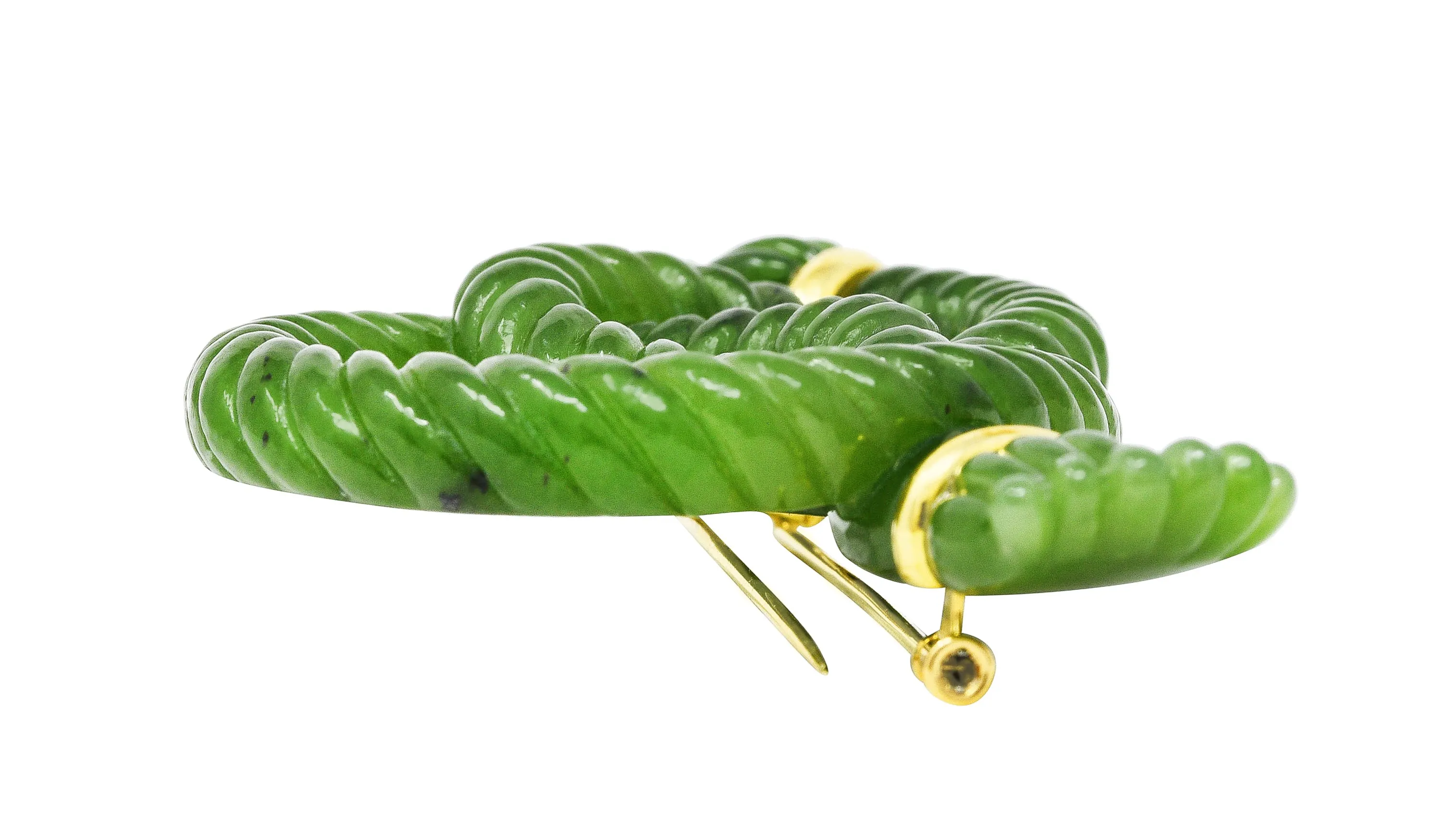 Angela Cummings Nephrite Jade 18 Karat Yellow Gold Rope Knot Vintage Brooch