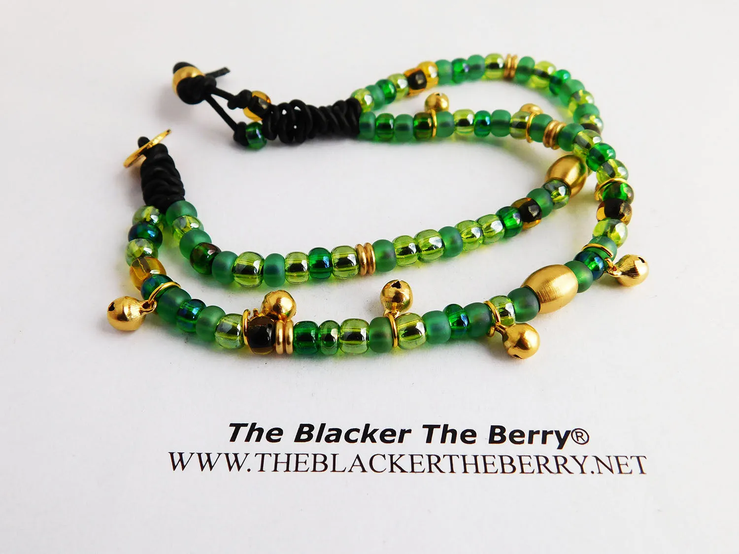 Anklet Beaded Green Brass Leather Women