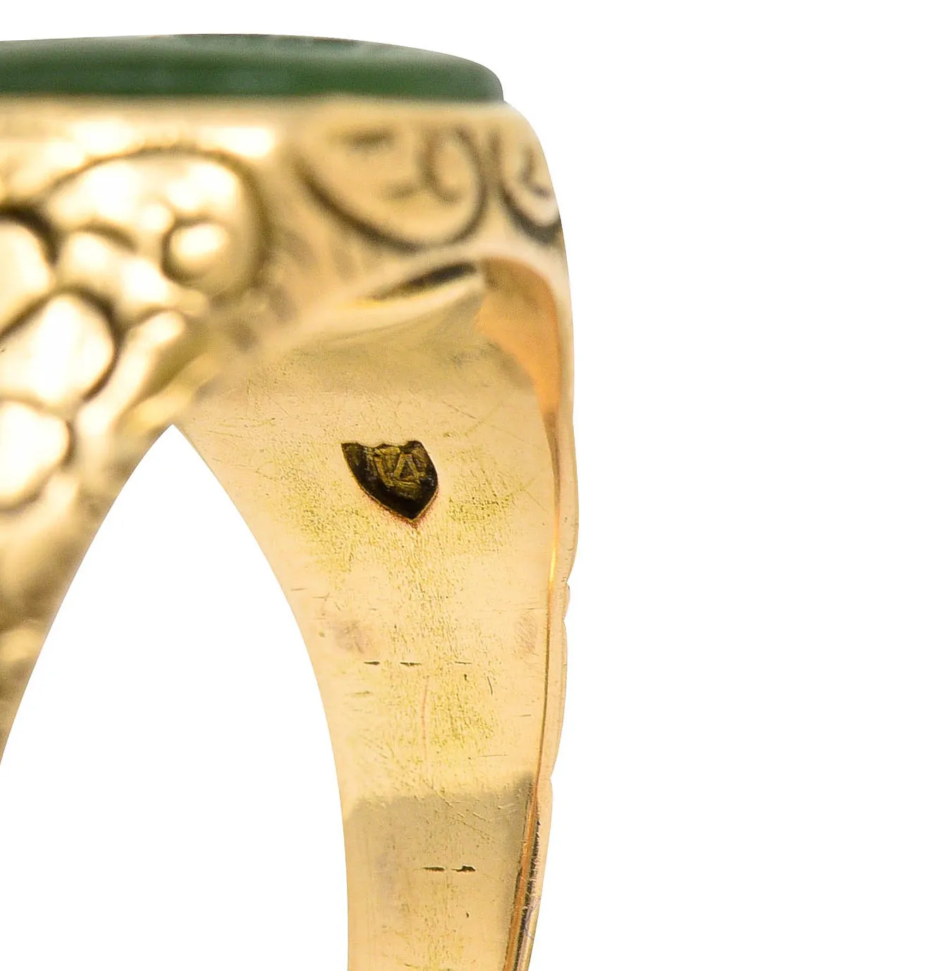 Art Nouveau Nephrite Intaglio 14 Karat Gold Zeus Signet Ring