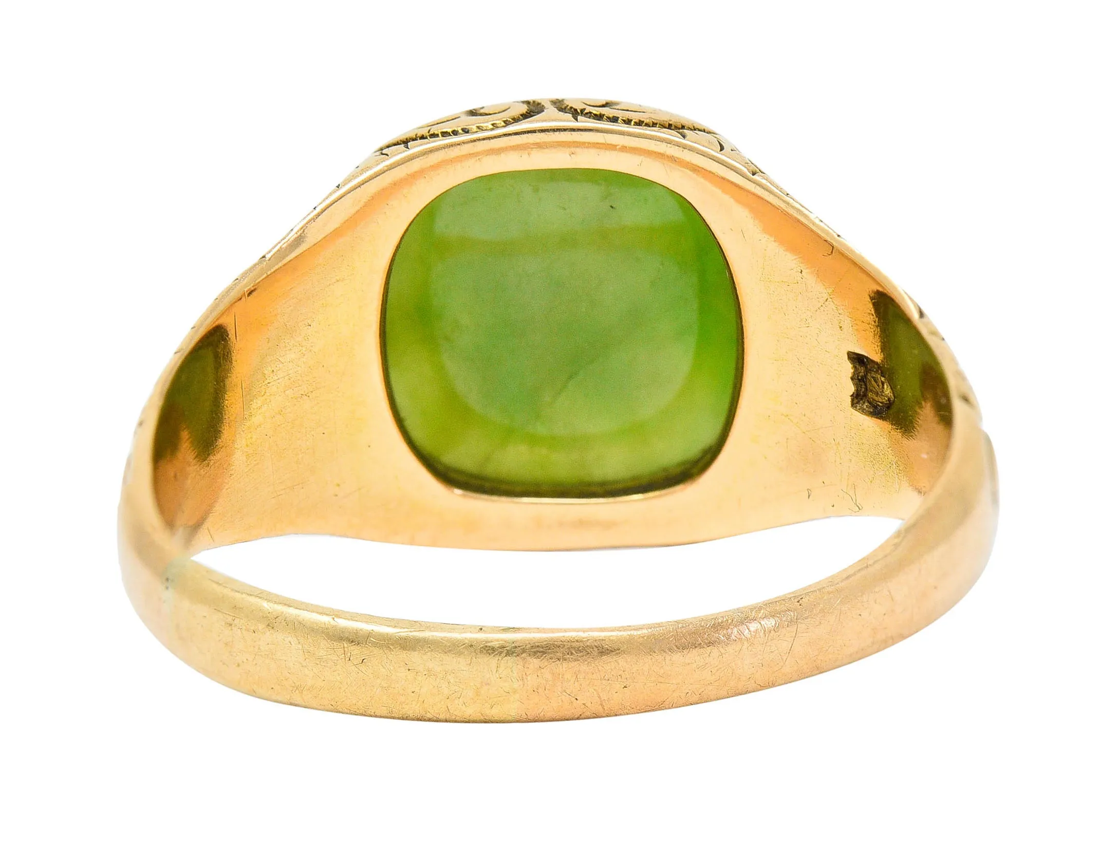 Art Nouveau Nephrite Intaglio 14 Karat Gold Zeus Signet Ring