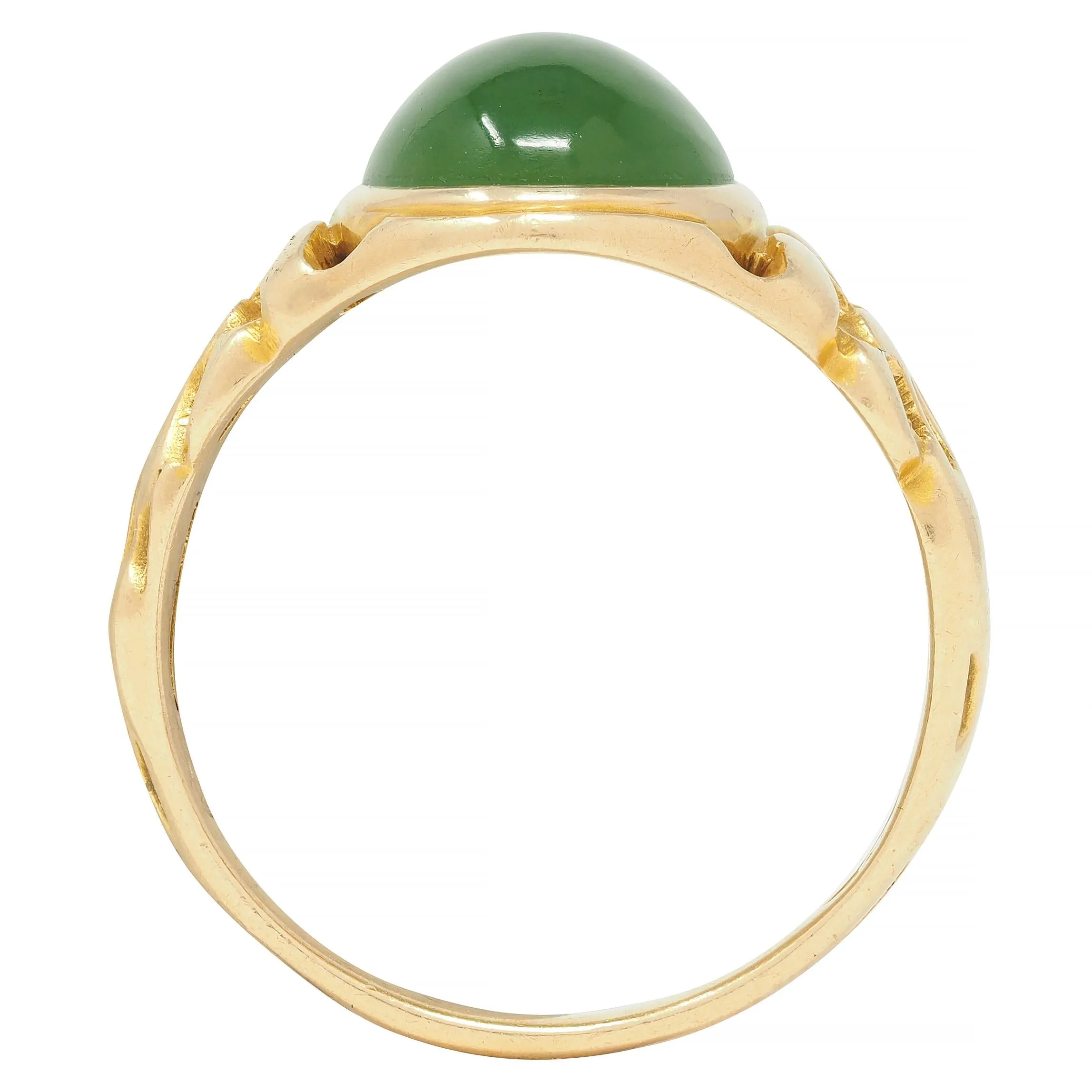 Art Nouveau Nephrite Jade 14 Karat Yellow Gold Antique Unisex Signet Ring