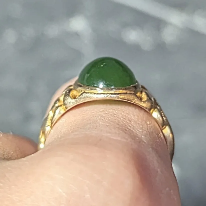 Art Nouveau Nephrite Jade 14 Karat Yellow Gold Antique Unisex Signet Ring