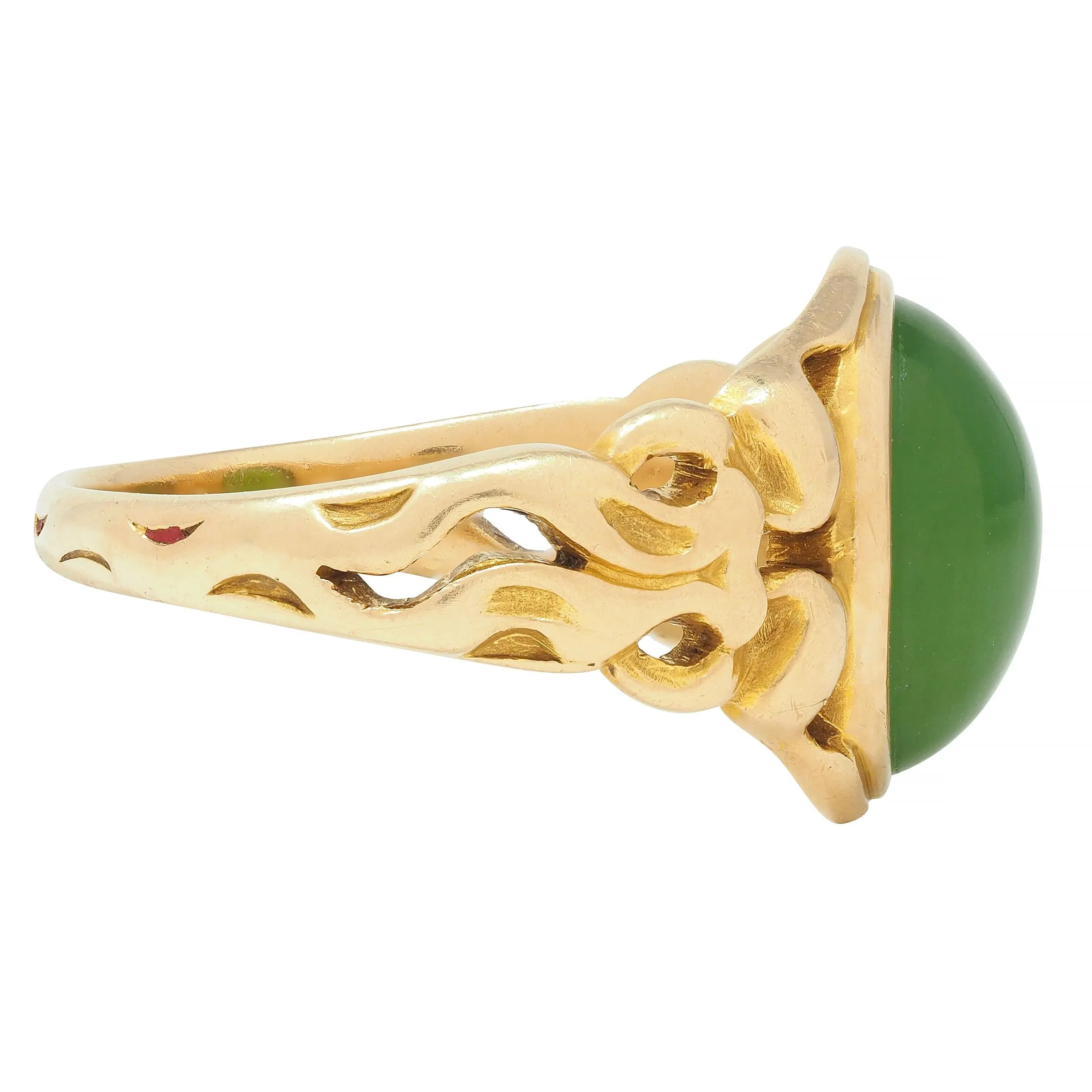 Art Nouveau Nephrite Jade 14 Karat Yellow Gold Antique Unisex Signet Ring