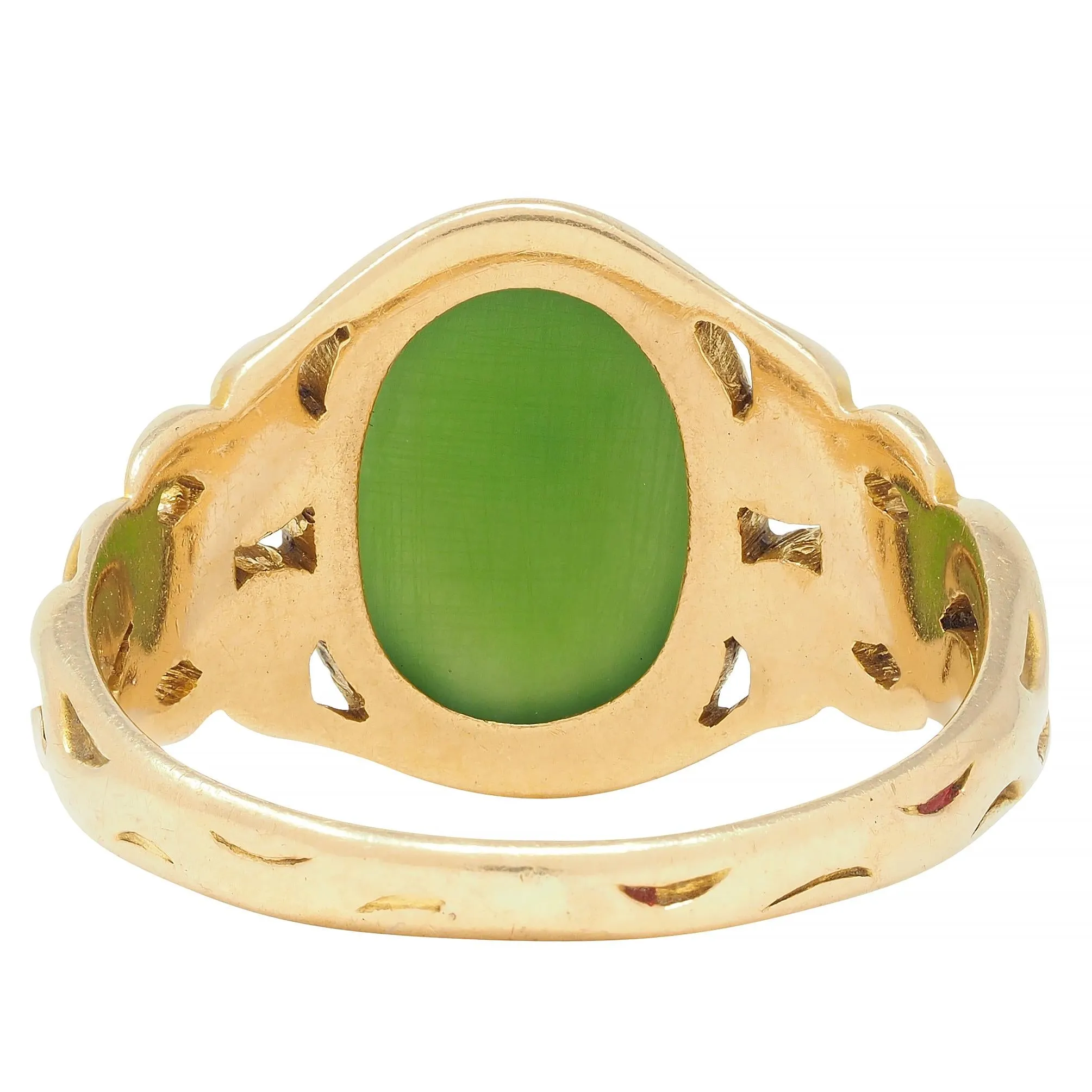 Art Nouveau Nephrite Jade 14 Karat Yellow Gold Antique Unisex Signet Ring