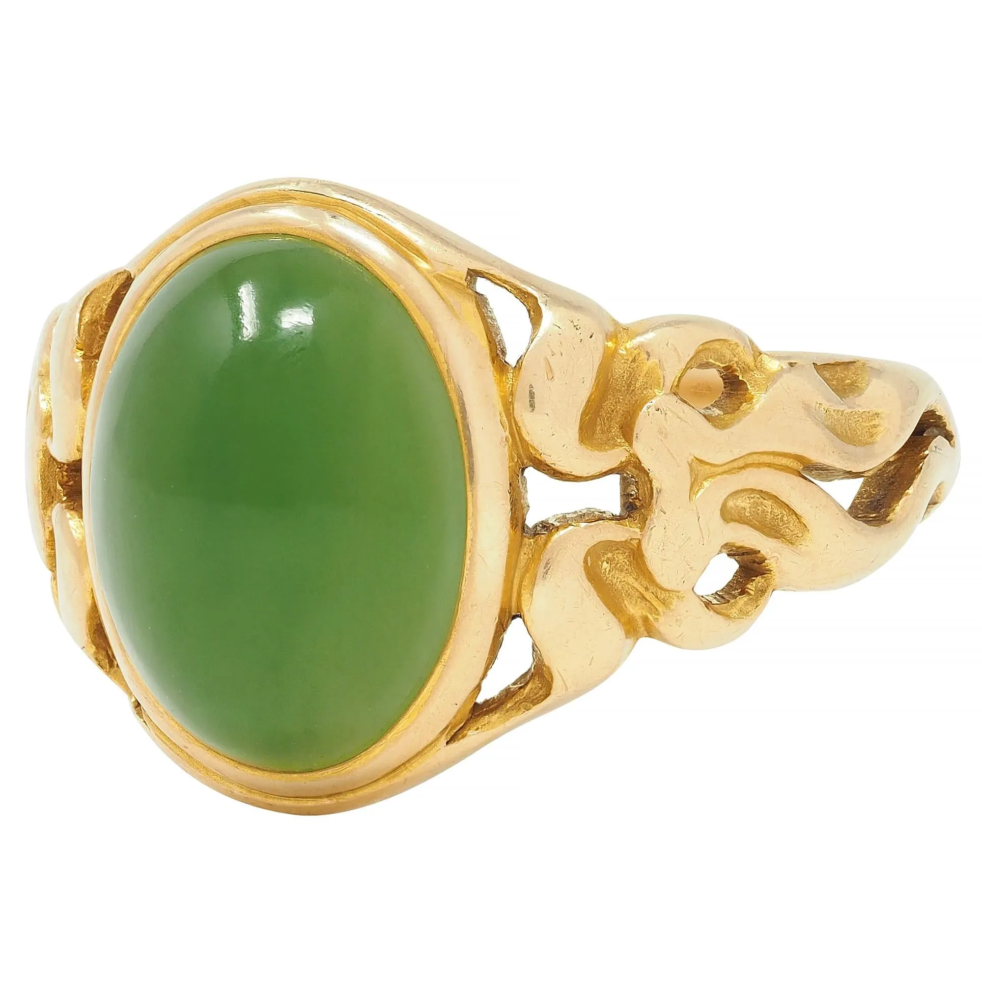 Art Nouveau Nephrite Jade 14 Karat Yellow Gold Antique Unisex Signet Ring