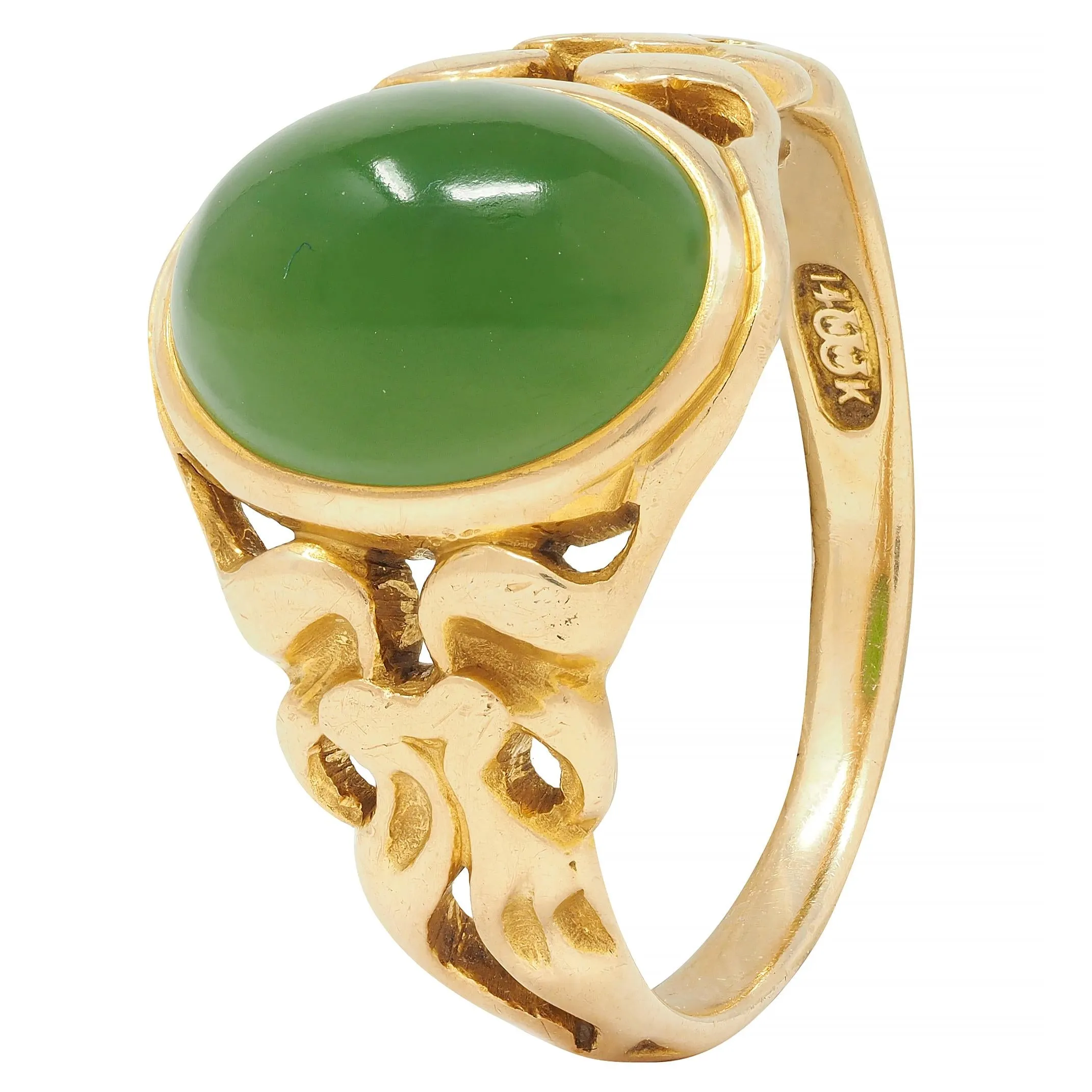 Art Nouveau Nephrite Jade 14 Karat Yellow Gold Antique Unisex Signet Ring