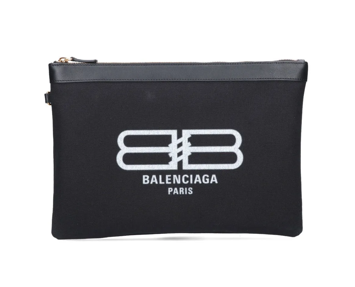 Balenciaga Logo Printed Zipped Clutch Bag