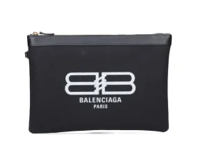 Balenciaga Logo Printed Zipped Clutch Bag