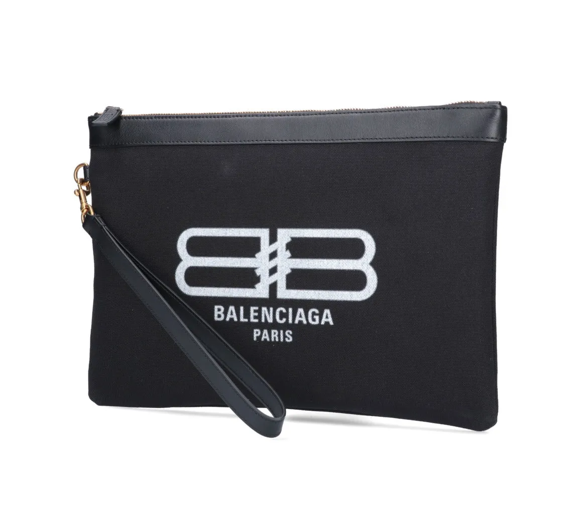 Balenciaga Logo Printed Zipped Clutch Bag