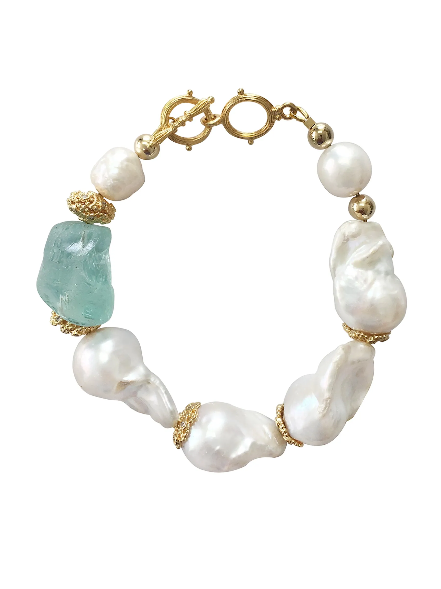 Baroque freshwater pearls with green fluorite bracelet NPB005