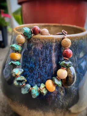 Because turquoise. Green turquoise, Jasper, copper metal bracelet.