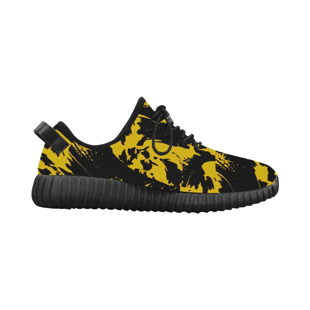 Black and Yellow Paint Splatter Men's Breathable Woven Running Shoes