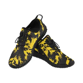 Black and Yellow Paint Splatter Men's Breathable Woven Running Shoes