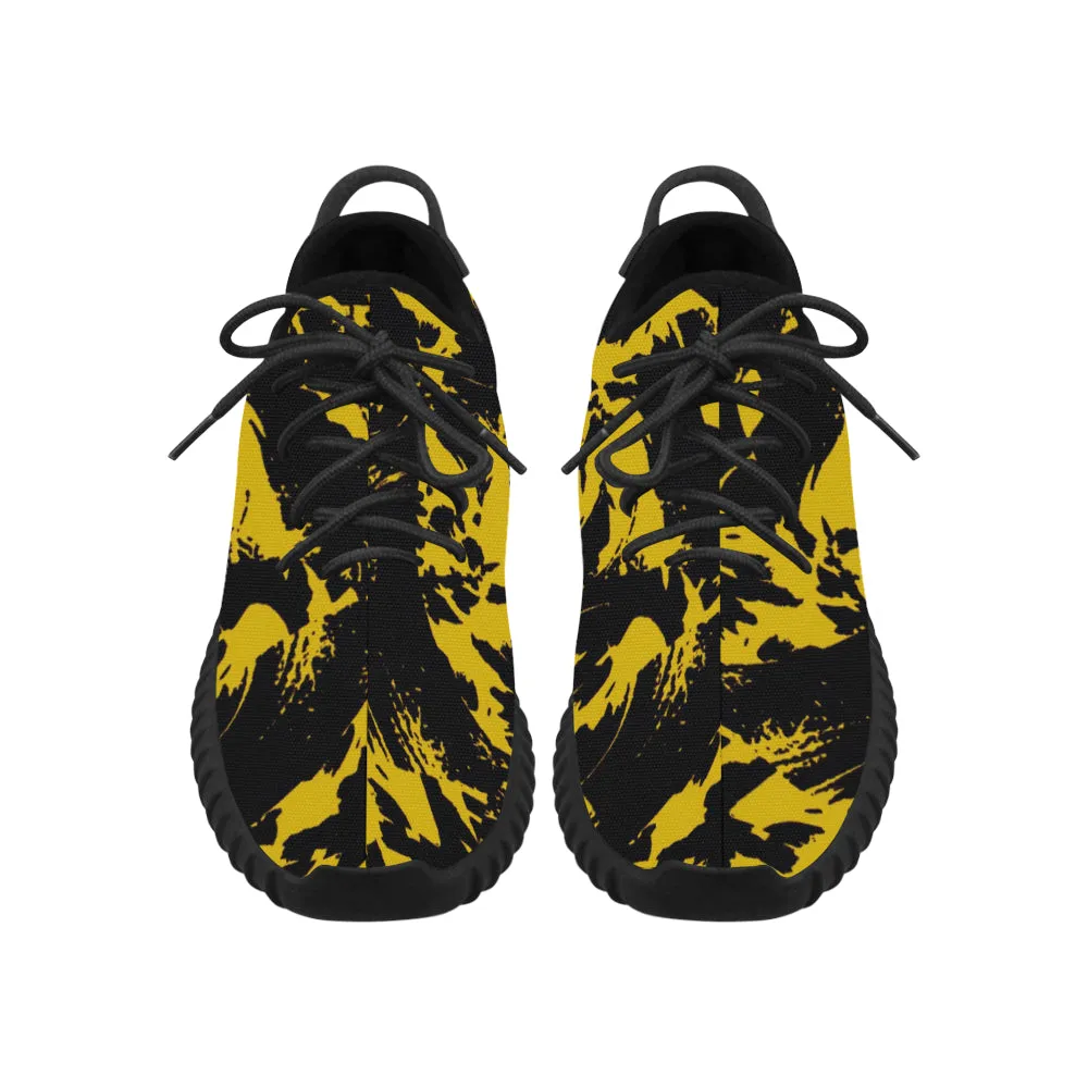 Black and Yellow Paint Splatter Men's Breathable Woven Running Shoes