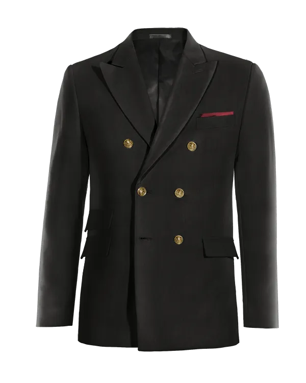 Black bean 6 buttons double-breasted peak lapel Jacket with handkerchief