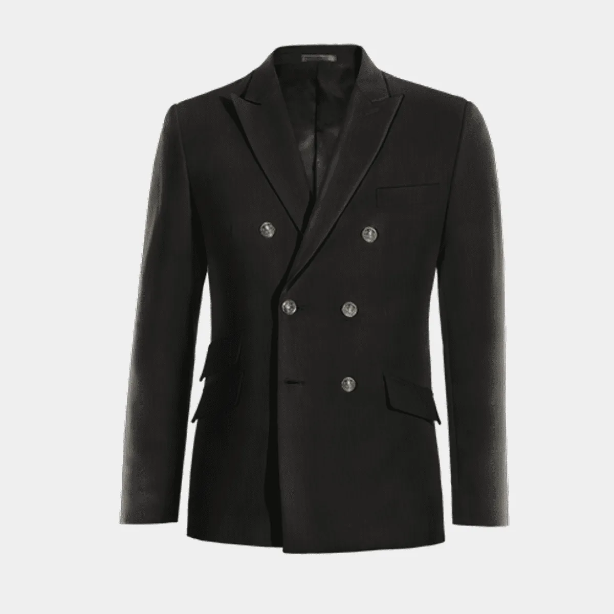 Black bean six buttons double-breasted peak lapel Jacket