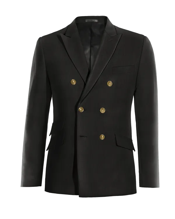 Black bean six buttons double-breasted peak lapel Jacket