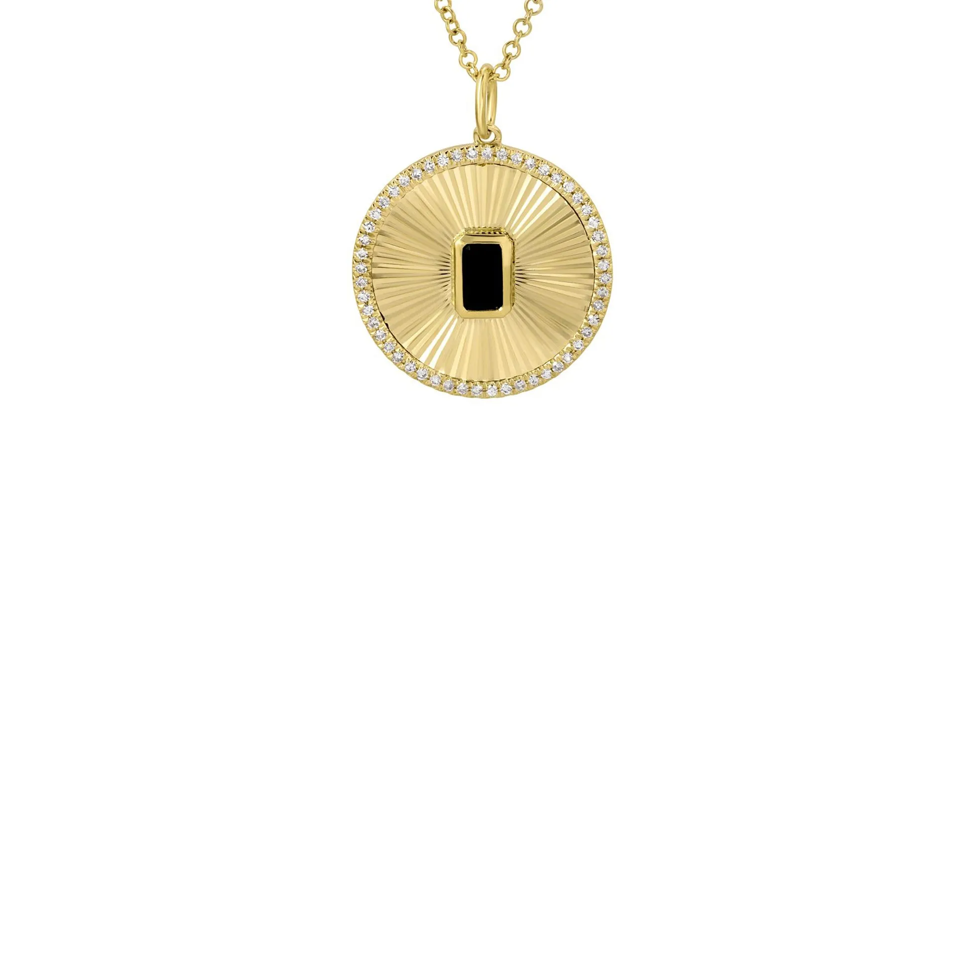 Blcak Onyx Fluted Disc Necklace