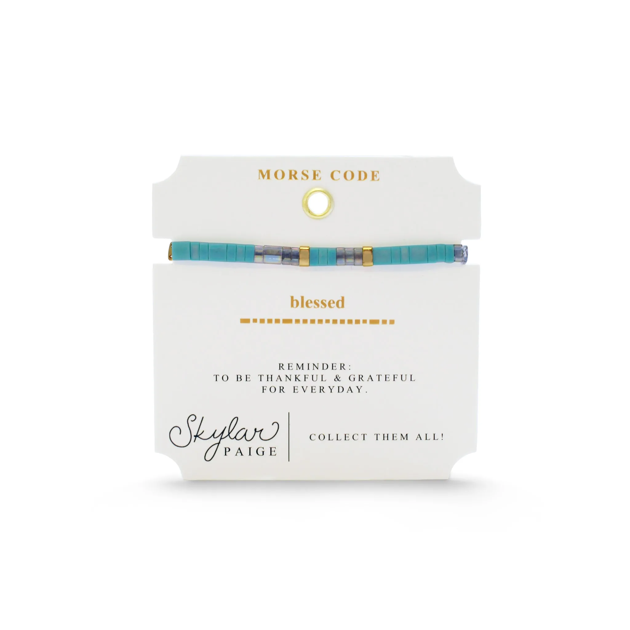 Blessed Morse Code Tila Beaded Bracelet - Treasured Teal