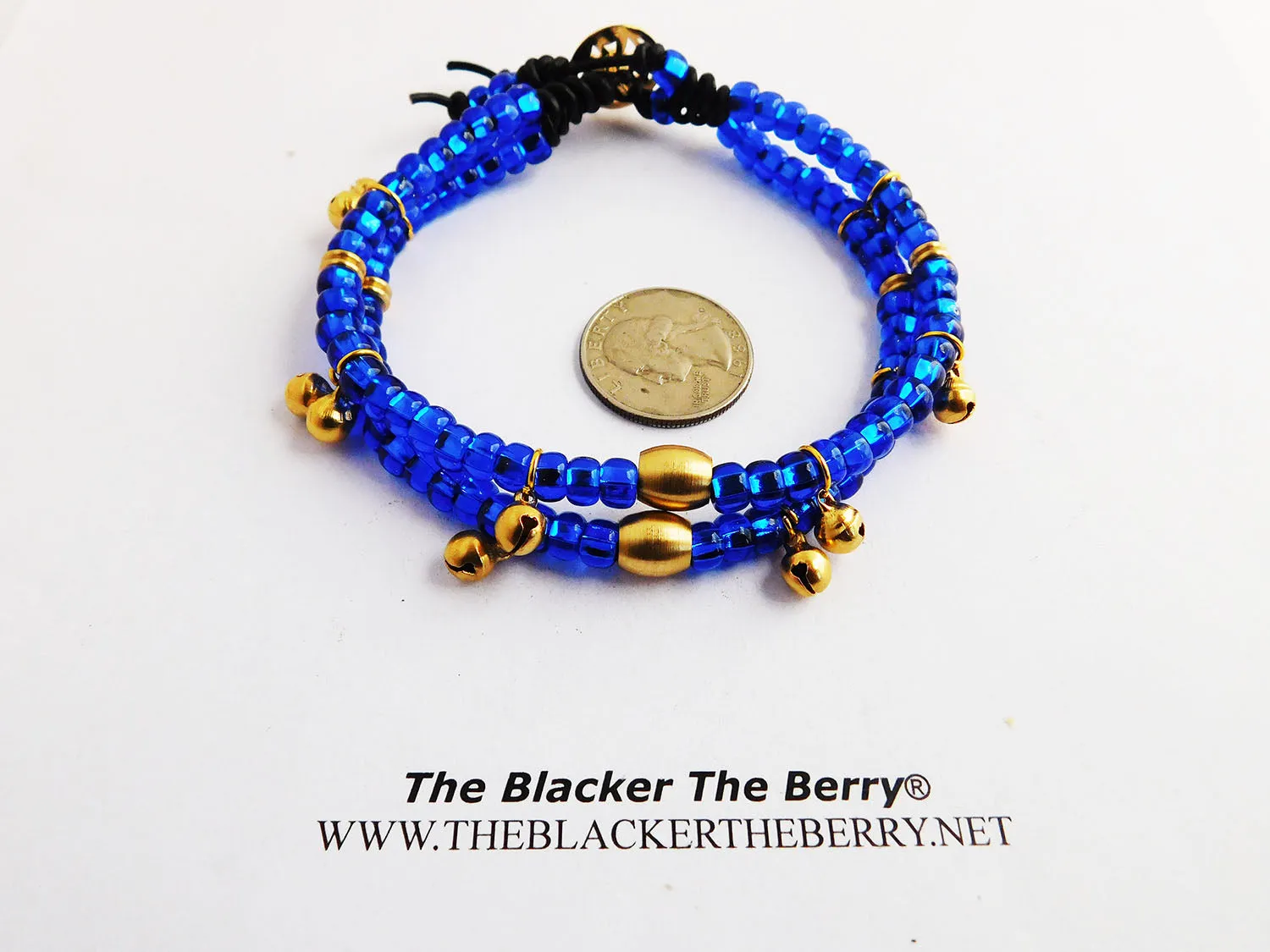 Blue Anklet Gold Summer Jewelry Beaded Leather Double Strand Women