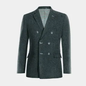 Blue donegal tweed double breasted Jacket with customized threads