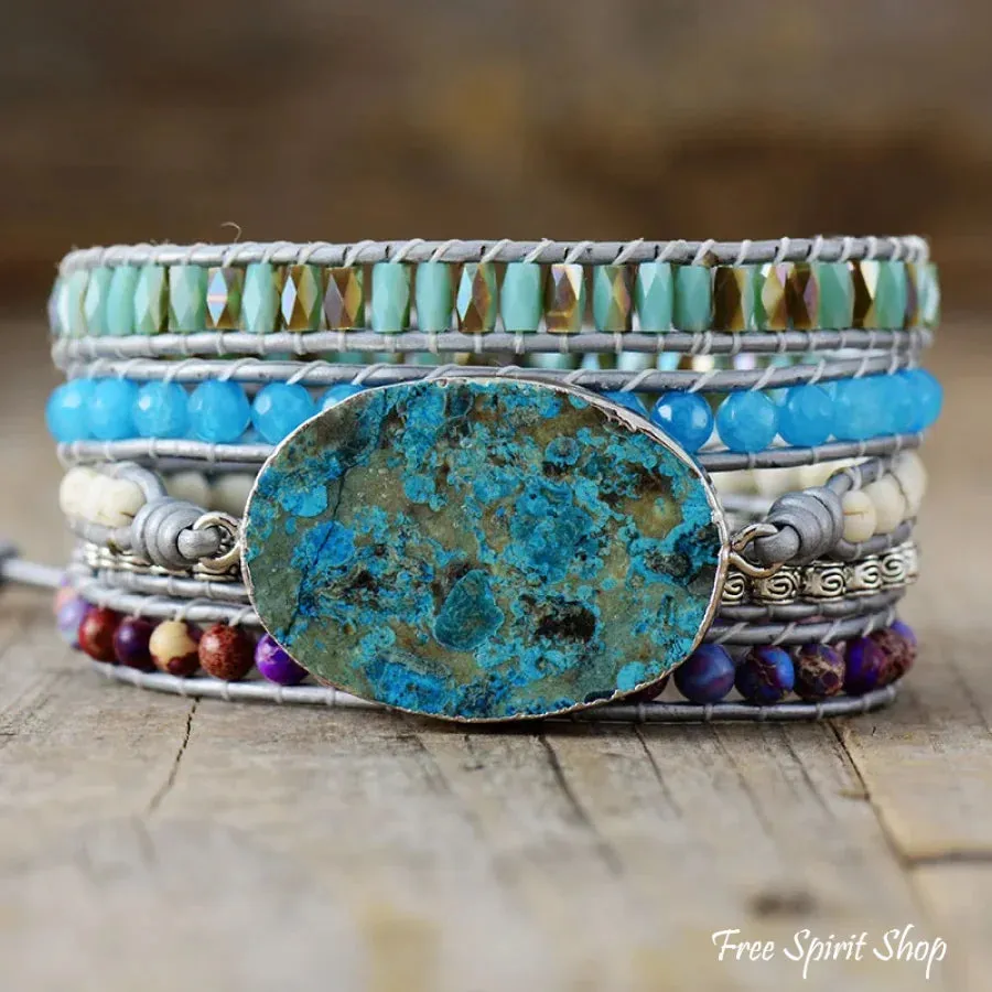 Blue Ocean Jasper & Purple Jasper Wrap Bracelet